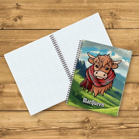 Highland Koe met MacQueen Tartan Sjaal Notitieboek