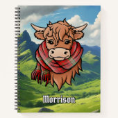 Highland Koe met Morrison Red Tartan Sjaal Notitieboek (Voorkant)