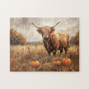 Highland Koe met pompoenen Legpuzzel