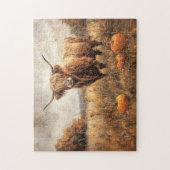 Highland Koe met pompoenen Legpuzzel (Verticaal)