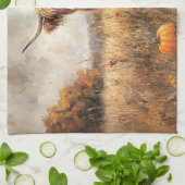 Highland Koe met pompoenen Theedoek (Gevouwen)