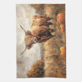 Highland Koe met pompoenen Theedoek (Verticaal)