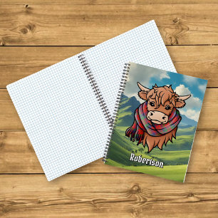 Highland Koe met Robertson Tartan Scarf Notitieboek