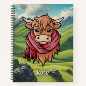 Highland Koe met Roos Tartan Scarf Notitieboek (Voorkant)