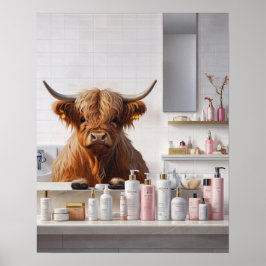 Highland Koe met Roze Beauty Producten Badkamer Poster