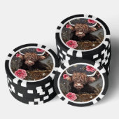 Highland Koe met Rozen Poker Chips (Opstapeling)