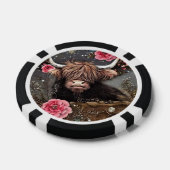Highland Koe met Rozen Poker Chips (Enkel)