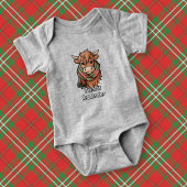 Highland Koe met Scott Red Tartan sjaal Romper