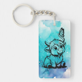 Highland Koe met Vlinder Sleutelhanger