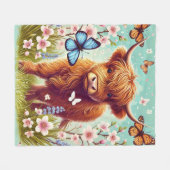 Highland Koe met vlinders en voorjaarsbloemen Fleece Deken (Voorkant (Horizontaal))