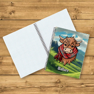 Highland Koe met Wallace Tartan Sjaal Notitieboek