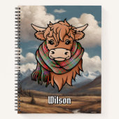 Highland Koe met Wilson Modern Tartan Sjaal Notitieboek (Voorkant)