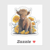 Highland Koe met Zonnebloemen Custom Cut Vinyl Sticker (Vel)