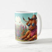 Highland Koe met zonnebril en Cowboy Pet Koffiemok (Voorkant rechts)