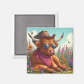 Highland Koe met zonnebril en Cowboy Pet Magneet (Voorkant / Achterkant)