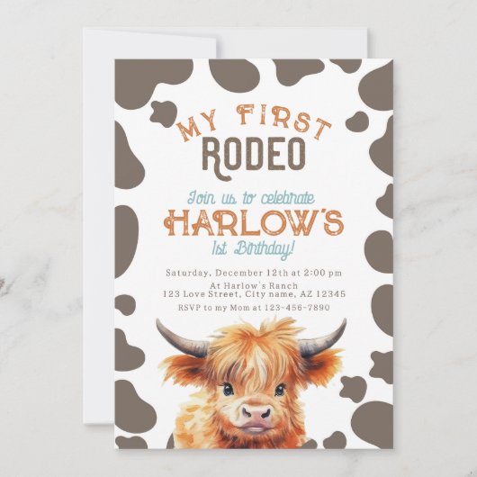 Highland Koe Mijn eerste Rodeo 1e Verjaardag Kaart (Voorkant)