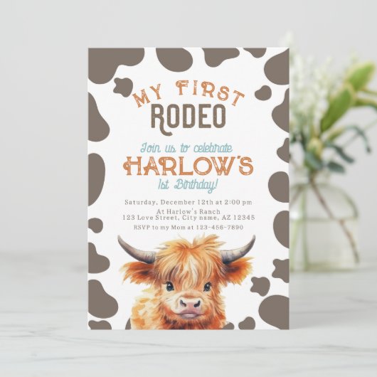 Highland Koe Mijn eerste Rodeo 1e Verjaardag Kaart (Staand voorkant)