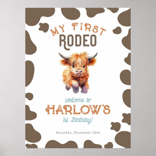 Highland Koe Mijn eerste Rodeo 1e Verjaardag Poster (Voorkant)