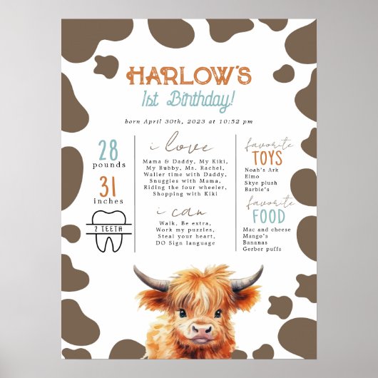 Highland Koe Mijn eerste Rodeo Milestone Verjaarda Poster (Voorkant)