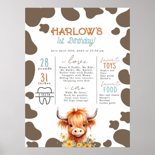 Highland Koe Mijn eerste Rodeo Milestone Verjaarda Poster (Voorkant)