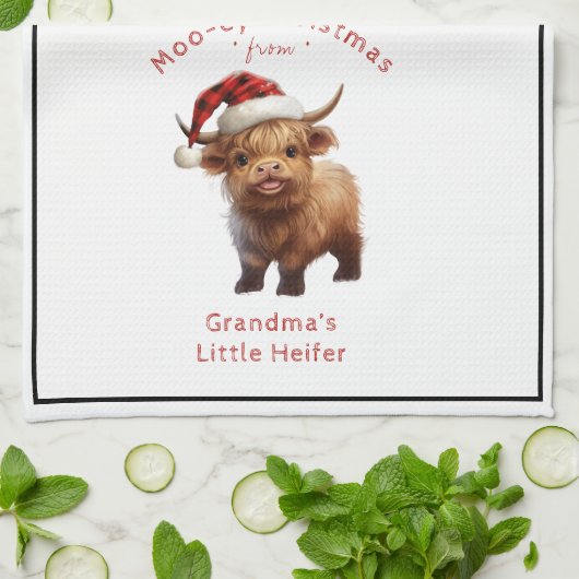 Highland Koe Moo-ey Kerstmis Keuken Handdoek (Gevouwen)