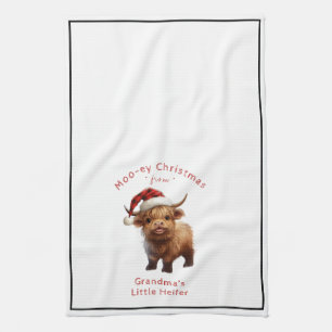 Highland Koe Moo-ey Kerstmis Keuken Handdoek