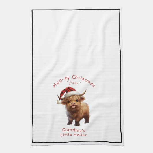 Highland Koe Moo-ey Kerstmis Keuken Handdoek (Verticaal)