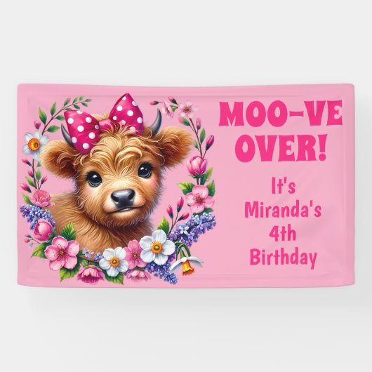 Highland Koe Moo-ve viert vierde verjaardag Spandoek (Horizontaal)