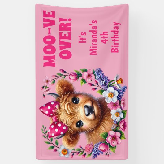 Highland Koe Moo-ve viert vierde verjaardag Spandoek (Verticaal)