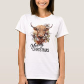Highland koe Mooey Kerst Waterverf T-shirt (Voorkant)