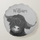 Highland Koe Naam Rond Kussen (Achterkant)