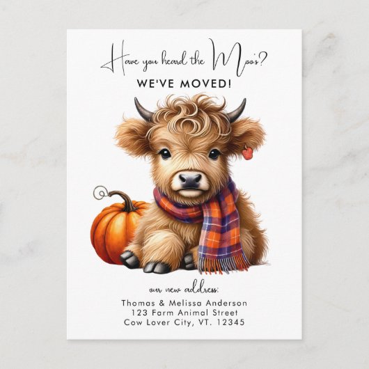 Highland Koe Nieuw adres We hebben Autumn Moving v Aankondigingskaart (Voorkant)