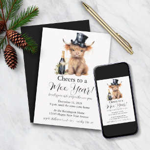 Highland Koe Nieuwjaar Uitnodiging Kaart