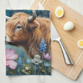 Highland Koe Obsession - Kleurrijke Kosmos Theedoek (Quarter Fold)