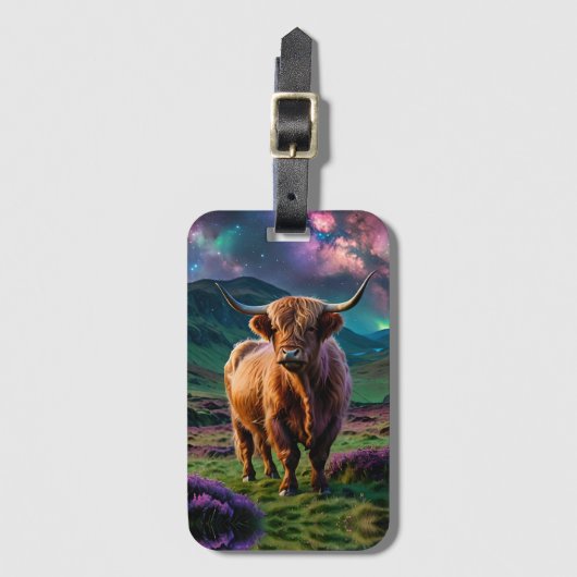 Highland Koe onder de sterren Bagagelabel (Voorkant (verticaal))