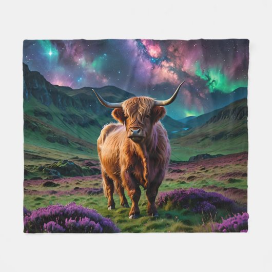 Highland Koe onder de sterren Fleece Deken (Voorkant (Horizontaal))