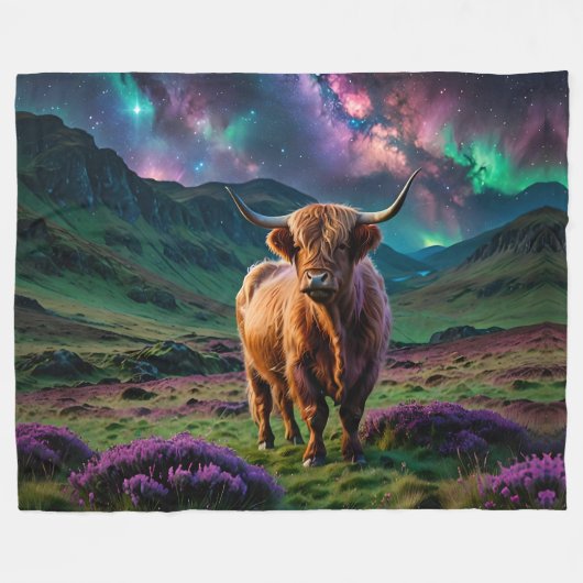 Highland Koe onder de sterren Fleece Deken (Voorkant (Horizontaal))