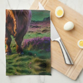Highland Koe onder de sterren Theedoek (Quarter Fold)