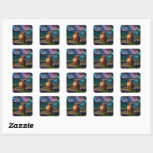 Highland Koe onder de sterren Vierkante Sticker (Vel)