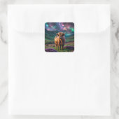Highland Koe onder de sterren Vierkante Sticker (Tas)