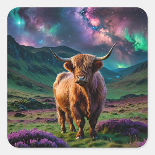 Highland Koe onder de sterren Vierkante Sticker