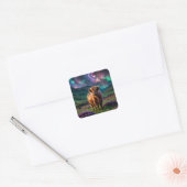 Highland Koe onder de sterren Vierkante Sticker (Envelop)