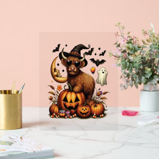 Highland Koe op pompoen Halloween Acryl Bord (Huwelijk)