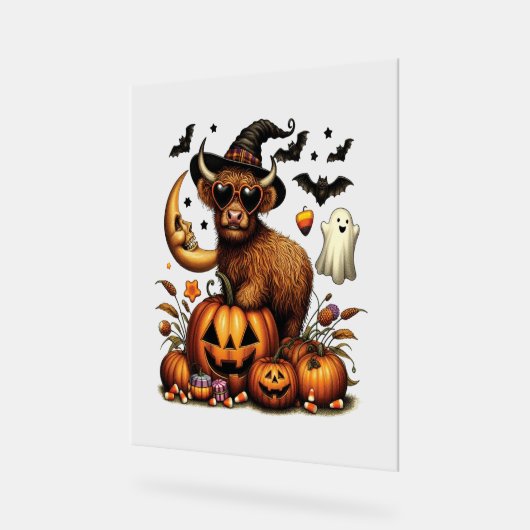 Highland Koe op pompoen Halloween Acryl Bord (Hoek)