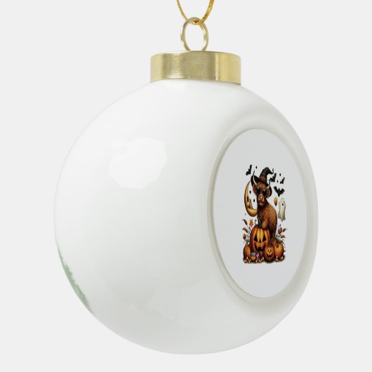 Highland Koe op pompoen Halloween Keramische Bal Ornament (Links)