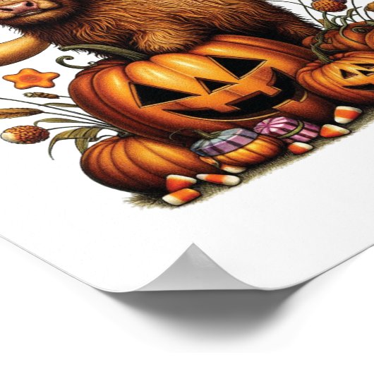 Highland Koe op pompoen Halloween Poster (Hoek)