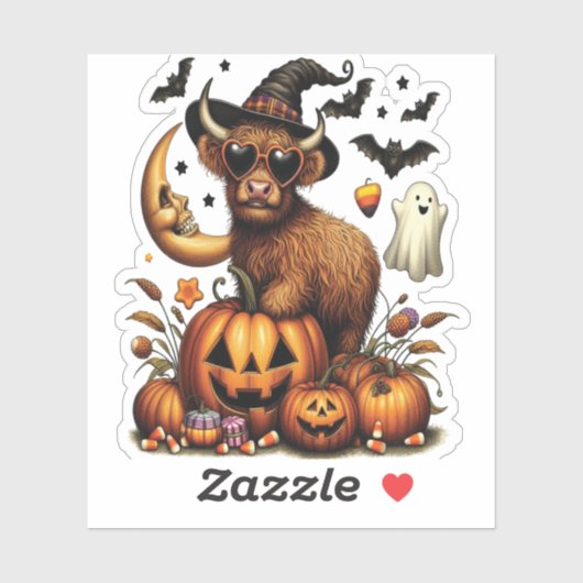 Highland Koe op pompoen Halloween Sticker (Vel)