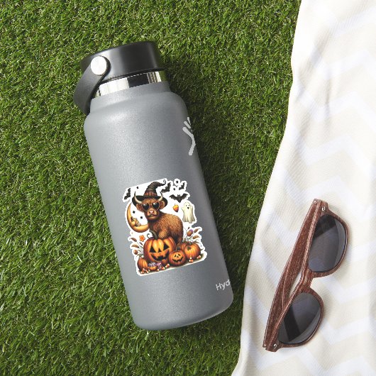 Highland Koe op pompoen Halloween Sticker (HydroFlask Insitu)