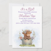 Highland koe paarse, roze, bloemenwaterverf baby kaart (Voorkant)