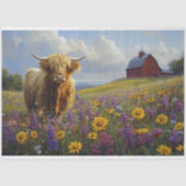 Highland Koe Paarse Yellow Wildflowers Decoupage Tissuepapier (Voorkant)